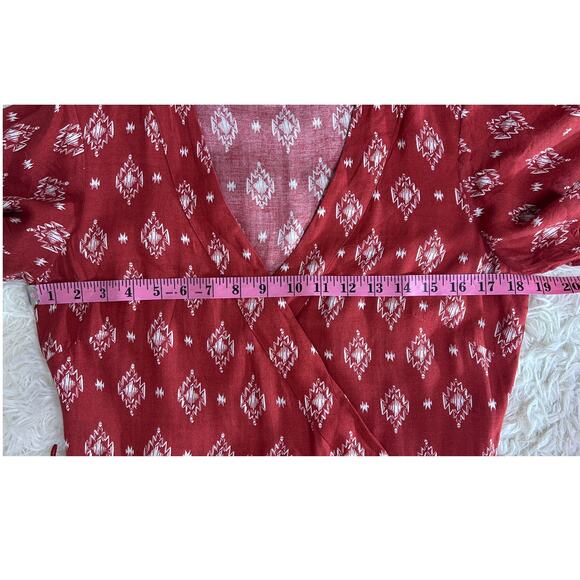 Long Tall Sally Womens Sz 8 Tall  Red Boho Wrap Tie Waist V Neck Maxi Dress 0530 - Picture 13 of 15